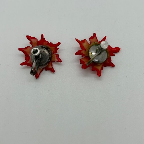 Vintage Poinsettia Brooches 1940s WWII Era Acrylic 4 Pins and Earrings Floral - Picture 12 of 16